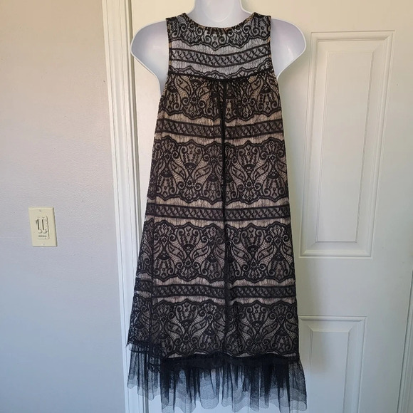 Mystree Sleeveless Dress Black Lace Crochet Tulle Hem Cocktail Party Date Sz S - Picture 3 of 8